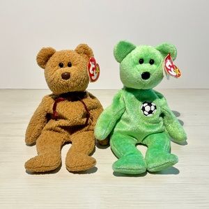 Kicks Beanie Baby Soccer Bear and His Pal Curly